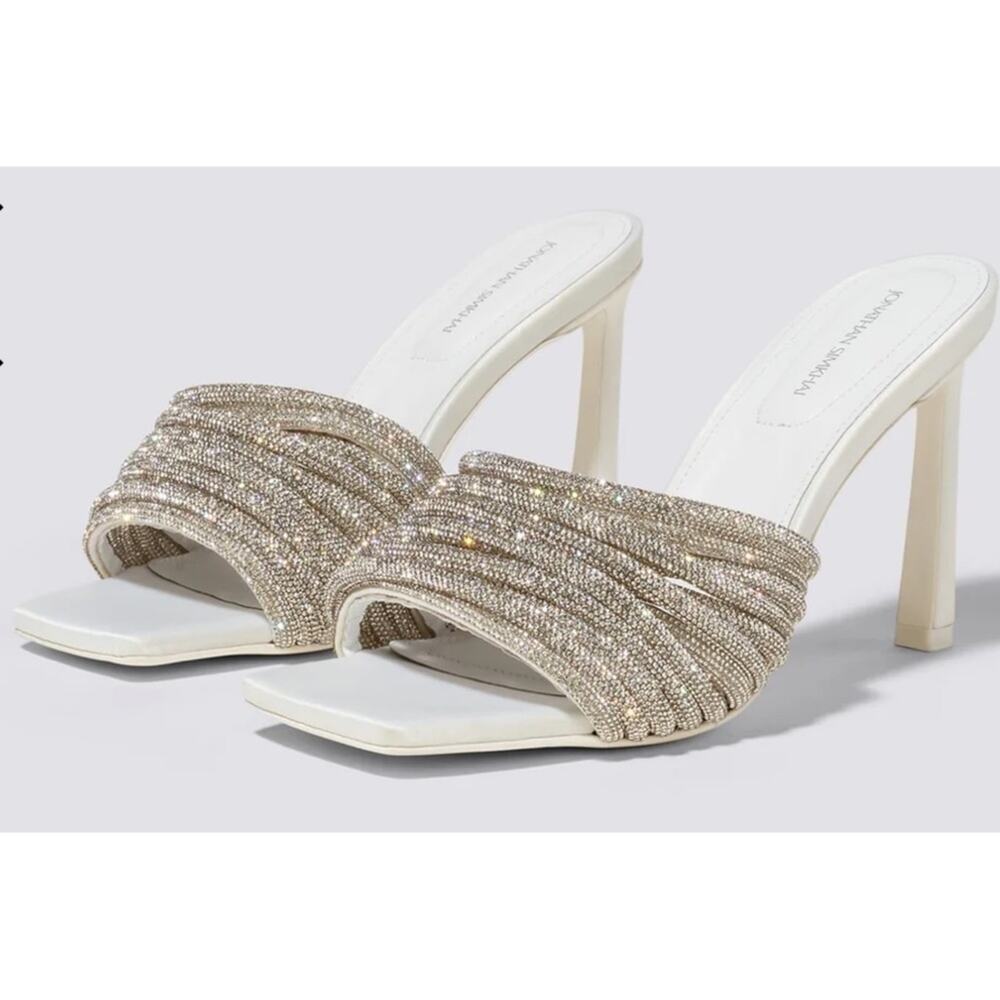 JONATHAN SIMKHAI The Lena Crystal Embellished Heeled Mule in White Size 41